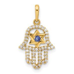 10k Yellow Gold Small Hamsa Hand of God Necklace Charm Pendant w CZ stoned & eye